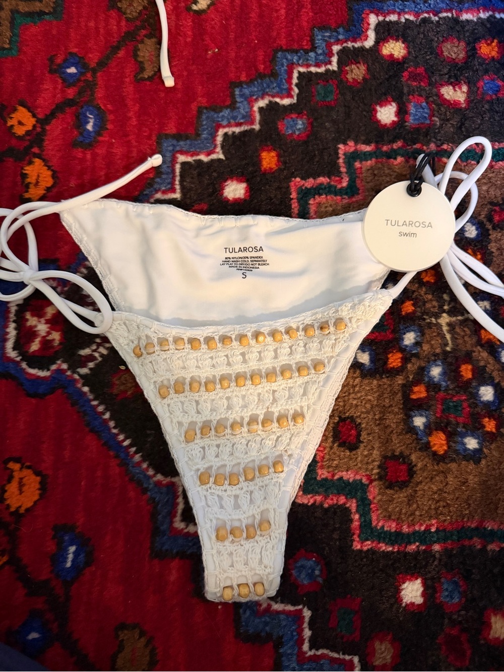 Tularosa White Crochet Bikini Bottom with Side Ties